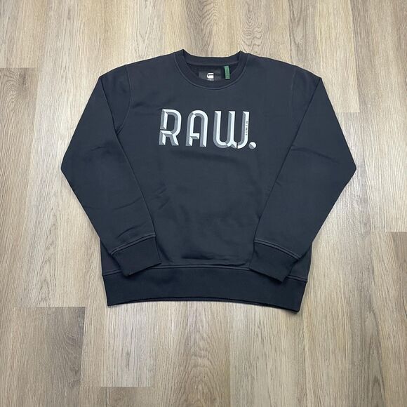 G-Star RAW Sweatshirt Mens Large Black Crewneck Pullover Logo RAW Graphic Fleece - Picture 1 of 12